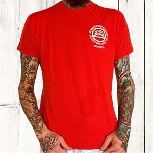 Vintage single stitch red white evergreen Washington fire screen stars fits L